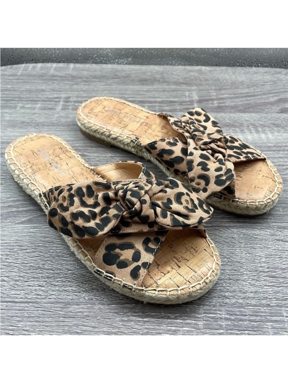 NEW! Nine West Leopard Print Knotted Espadrille Slide - Tan/Black. 6M. - Picture 4 of 11